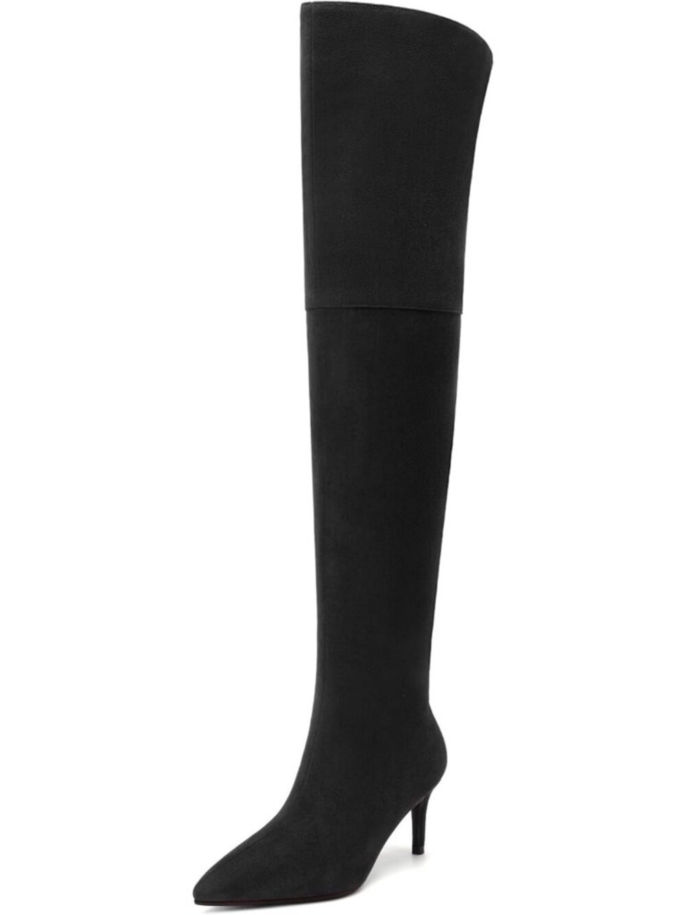 Women's Black Suede Thigh High Boots Over the Knee Pointed Toe Pull On Wide Calf